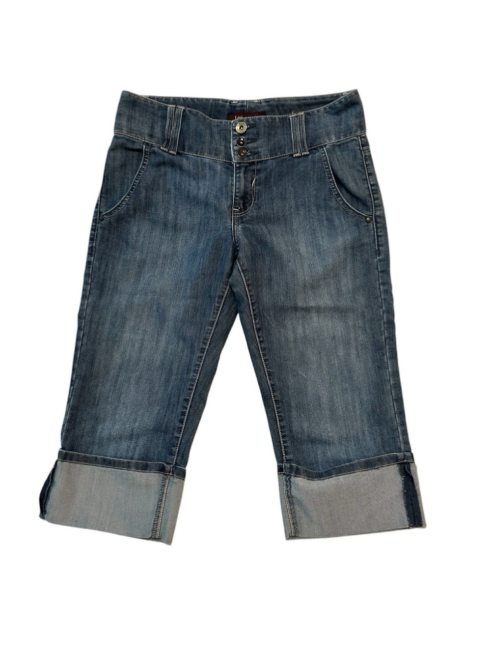 Lee Capri Jeans Sewn In Cuffed Hem Mid-Rise Womens 6M Distressed Stretch - Picture 12 of 16
